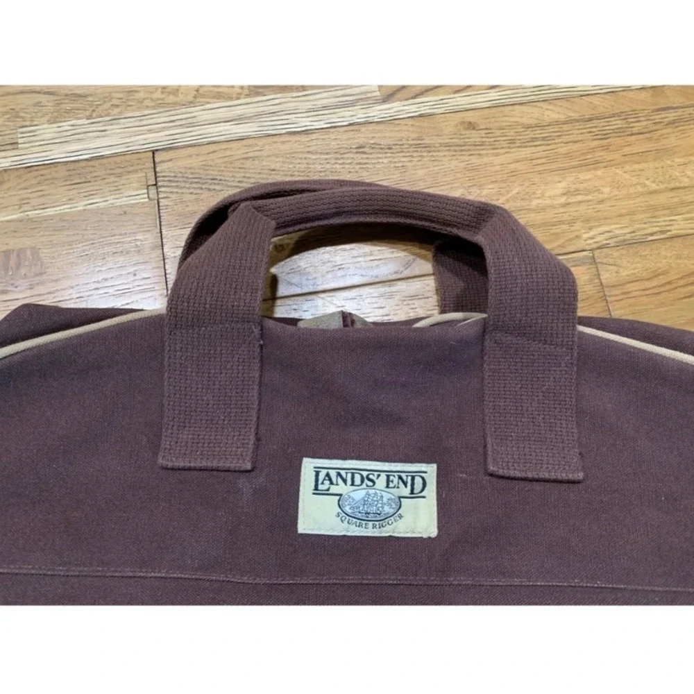 Lands End Square Rigger Garment Bag Brown Canvas Vintage Retro Travel Y2K 90s